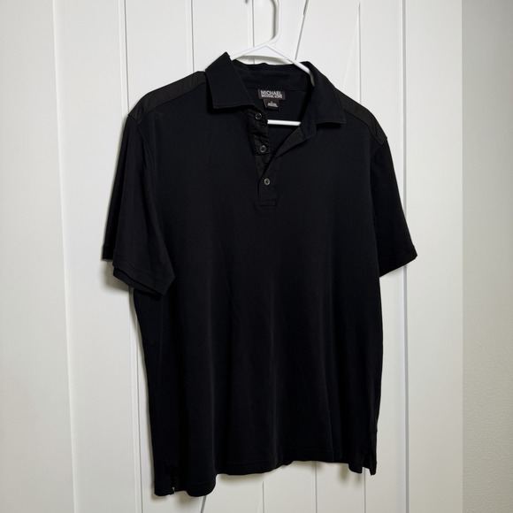 Michael Kors Men's Polo Shirt Black Size Large 100% Cotton Detail On Shoulders - Picture 5 of 8